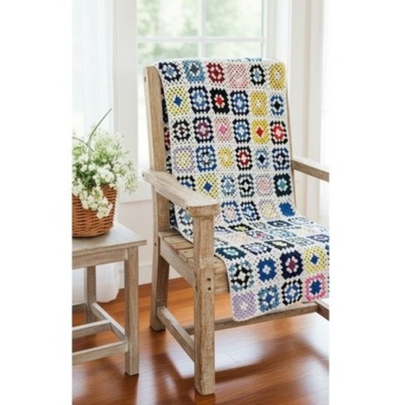 Handmade Crochet Granny Square Blanket Multicolor Throw Lap Afghan 56x36